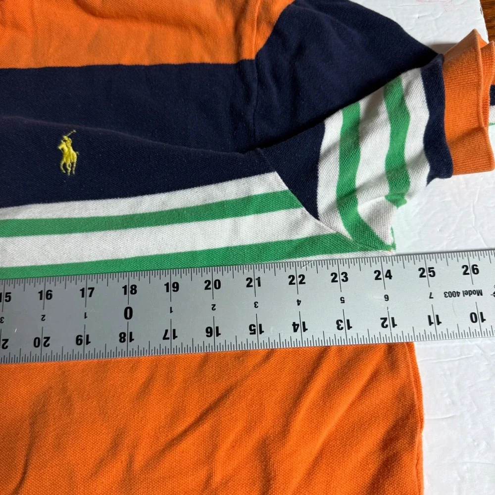 Polo‎ Ralph Lauren Mens XXL Orange Navy Blue Striped Colorblock Pique Polo Shirt